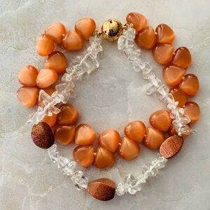 Cats Eye and Sunstone Glass Beaded Bracelet